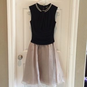 Special Occasion Black & Champagne Dress w/ Pearls